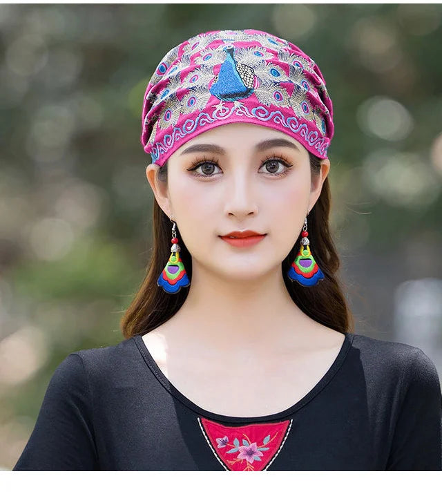 Cotton and Linen Ethnic Style Women Bouffant Cap