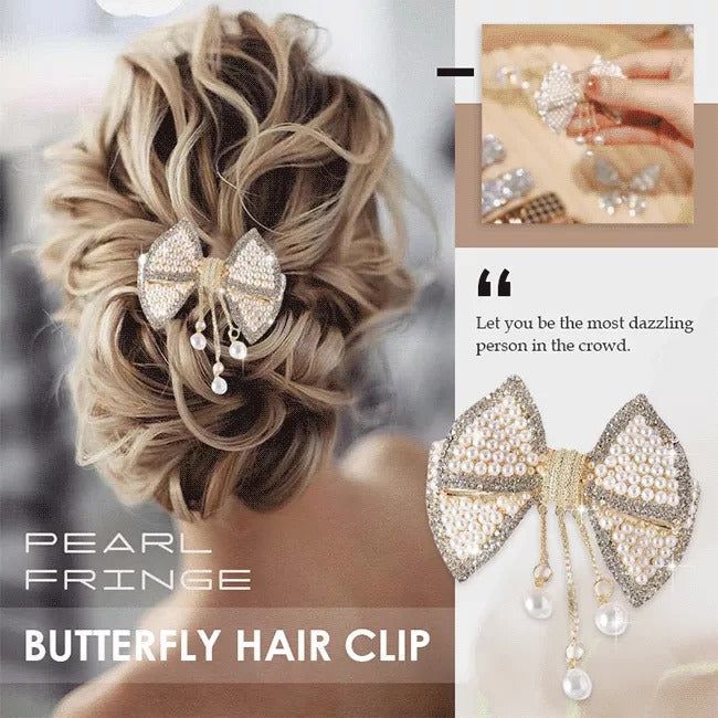 PEARL FRINGE BUTTERFLY HAIR CLIP