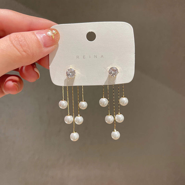 Gorgeous Diamond Five Pearl Earrings