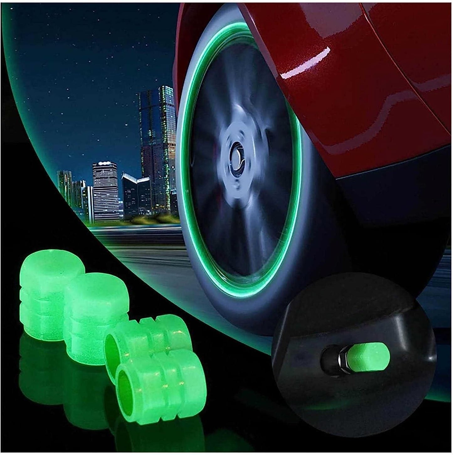 Fluorescent tire valve caps