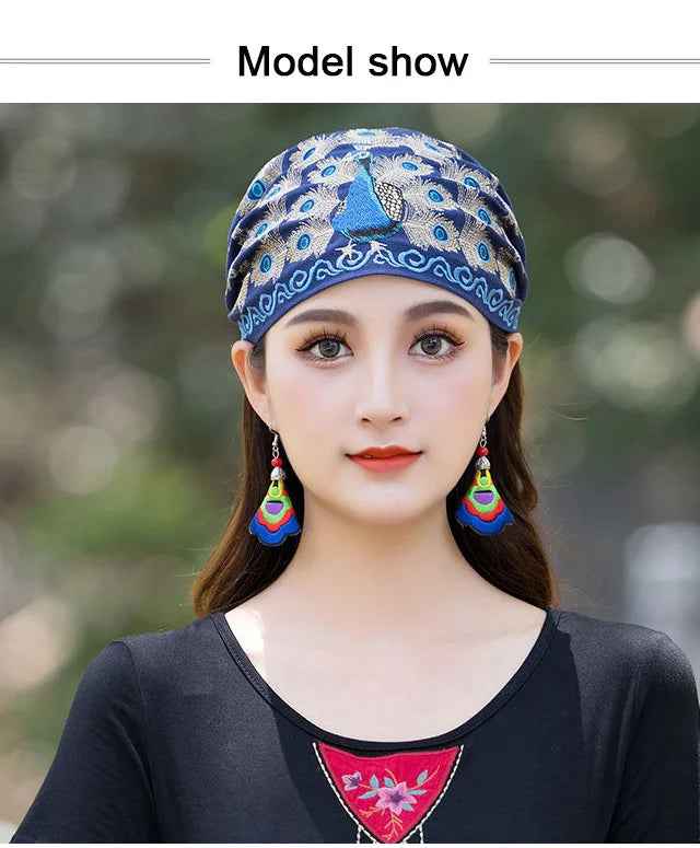 Cotton and Linen Ethnic Style Women Bouffant Cap