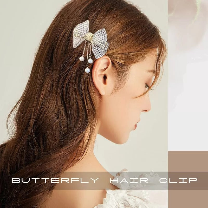 PEARL FRINGE BUTTERFLY HAIR CLIP