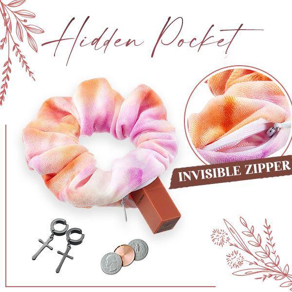 Tie-Dye Velvet Scrunchies with Hidden Pocket(3pcs)