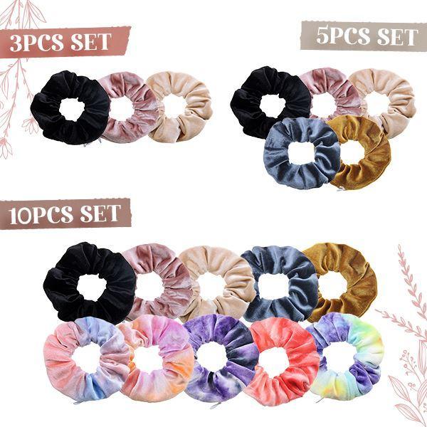 Tie-Dye Velvet Scrunchies with Hidden Pocket(3pcs)